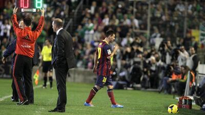 Lione Messi is likely to be out six to eight weeks after injuring his left hamstring. Angel Fernandez / AP