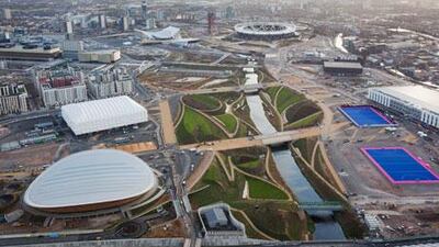 Aerial images of east London capture the transformation of the area as stadiums, parks and various grounds around the London Games come closer to the finished product.