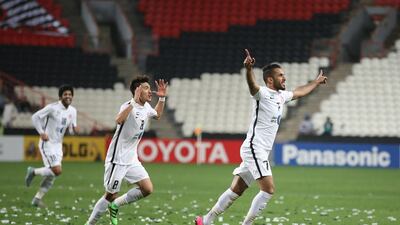 Ali Mabkhout of Al Jazira celebrates after the penalty shoot-out on Tuesday night against Al Sadd. Adil Al Naimi / Al Ittihad