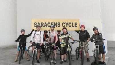 Saracens Cycle club members prepare for their 15km ride. Reem Mohammed / The National