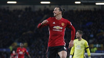 Manchester United’s Zlatan Ibrahimovic reacts as he scores the goal. Andrew Yates / Reuters