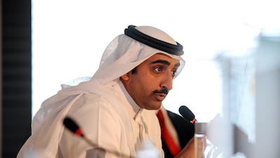 Bahrain's oil minister Shaikh Mohamed bin Khalifa Al Khalifa speaks at a press conference announcing the discovery of the country's shale reserves at the Bapco Club in Awali. / Phil Weymouth for The National