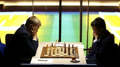 Yu Yangyi, right, of China competes against Russia's Nikita Vitiugov during the 82nd Tata Steel Chess Tournament held at, Philips Stadion, the home of Dutch football club PSV Eindhoven, on Thursday, January 16. Getty