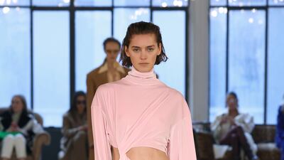 Knotting and draping were prevalent at Sportmax. Getty Images