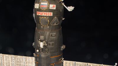 Progress MS-06, pictured, was launched in July, while Progress MS-07 arrived at the ISS on October 16.