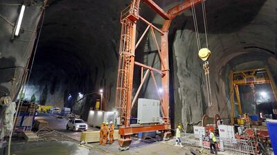 Work continues after dark at the site of the Nant de Drance hydropower plant. Pierre Albouy / Reuters