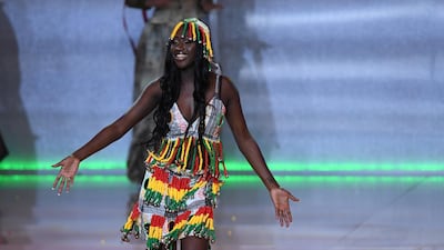 Miss Ginea Bissau Laila Samati performs during the Miss World 2019 final in the ExCel centre in London. EPA