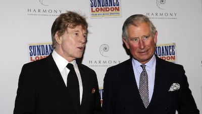 Robert Redford meets King Charles III, then the Prince of Wales, at the first Sundance London film and music festival at the O2 Arena, London, in April 2012. PA