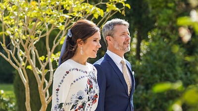 Frederik, Crown Prince of Denmark, with Crown Princess Mary, who is wearing a floral number by Erdem Moralioglu