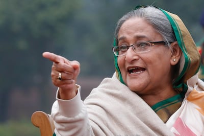 Bangladesh's Prime Minister Sheikh Hasina gestures as she speaks back in 2014. AP