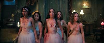 From left: Avantika, Lana Condor, Maddie Ziegler, Millicent Simmonds and Iris Apatow in Pretty Lethal. Photo: Prime Video