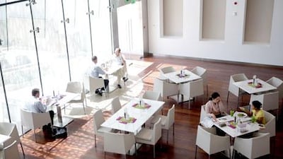The bright and airy dining room at Fanr in the Manarat Al Saadiyat on Saadiyat Island.