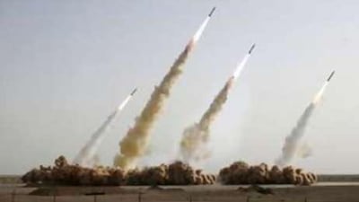 Iran's Shahab-3 missiles being launched from an undisclosed location.