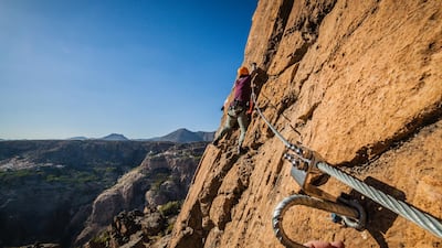 The via ferrata at Anantara Al Jabal Al Akhdar Resort, Oman. Antony Hansen