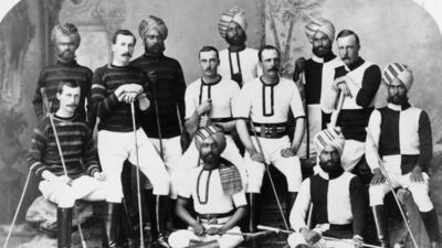 Indian princes and British Army officers in the Hyderabad contingent polo team in 1880