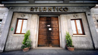 Hotel Atlantico in Rome appears closed during the country's lockdown. AFP / Alberto Pizzoli