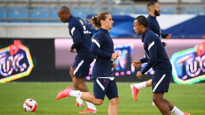 Antoine Griezmann takes part in a training session wit the France national team at the Meineau stadium in Strasbourg. AFP