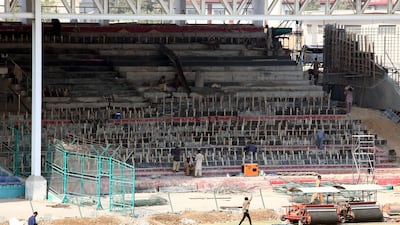 The National Stadium in Karachi is undergoing large scale construction work with a little over one month to go for the Champions Trophy. EPA
