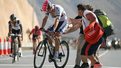Rui Costa of Portugal and Lampre Merida crosses the finish line at the Tour of Oman on Friday. Bryn Lennon / Getty Images