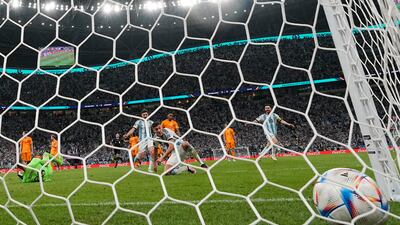 Nahuel Molina after scoring for Argentina. AP