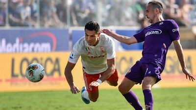 Fiorentina's French forward Franck Ribery tackles Juventus' Portuguese forward Cristiano Ronaldo. AFP