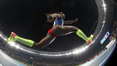 Gold medal winner Caterine Ibarguen of Colombia competes in the triple jump final on Day 9 of the Rio 2016 Olympic Games at the Olympic Stadium on August 14, 2016 in Rio de Janeiro, Brazil. Phil Noble / Reuters