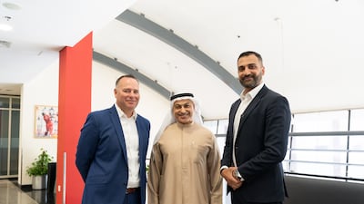 From left: John Miedreich, vice chairman and co-founder, Baseball United; Khalid Al Zarooni, vice chairman, Emirates Cricket Board; Kash Shaikh, chairman, CEO & co-founder, Baseball United. Photo: Baseball United