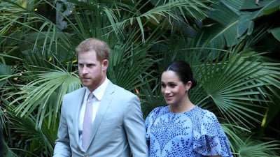 Prince Harry and Meghan Markle arrive at a royal residence to meet King Mohammed VI of Morocco. Getty Images