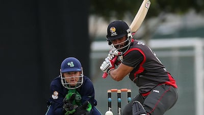 Rameez Shahzad, pictured against Ireland last month, starred for the UAE in the World Cricket League win against Papua New Guinea. Satish Kumar / The National