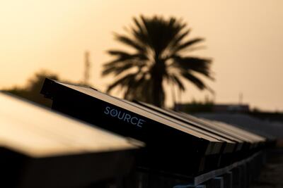 Hydropanels, produced by Zero Mass Water Inc., at the planned site of the IBV drinking water plant in Lehbab, Dubai, July 8. Christopher Pike/Bloomberg