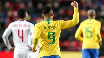 Gabriel Jesus of Brazil celebrates his second goal in their 3-1 win over the Czech Republic. EPA