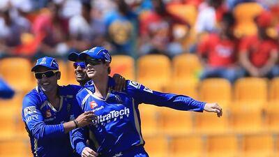 Stece Smith, right, led the Royals to a seven-wicket victory as Rajasthan made in three wins from three. Ravindranath K / The National