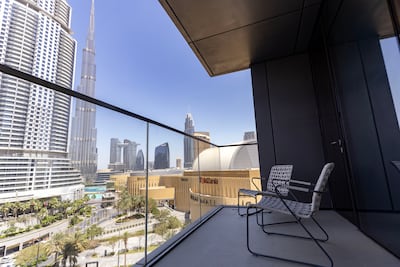 The balcony offers prime Burj Khalifa views. Chris Whiteoak / The National