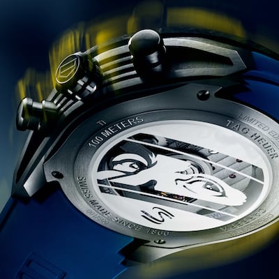 The caseback of the watch is engraved with Senna's eyes looking out from his racing helmet. Photo Tag Heuer