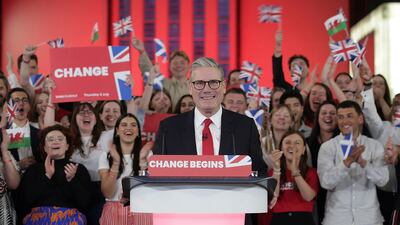 Mr Starmer celebrates winning the 2024 General Election with a speech at Tate Modern in London. Getty Images