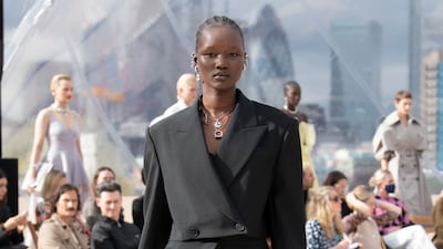 Masculine tailoring and sculptural silhouettes at Alexander McQueen’s spring/summer 2022 presentation