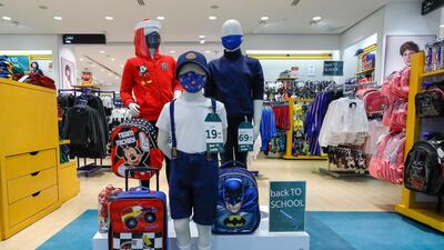 Children's face masks and face sheilds for sale at LC Waikiki shop in Al Wahda Mall, Abu Dhabi. Victor Besa /The National