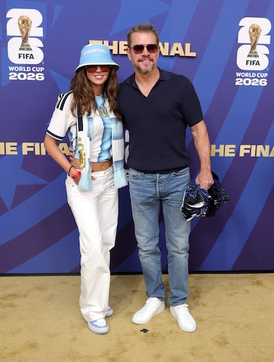 Luciana Barroso Damon and Matt Damon attended the match during the opening weekend of Matt's latest film The Odyssey. AFP