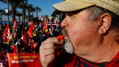 French CGT labour union workers attend a demonstration in Nice. Reuters