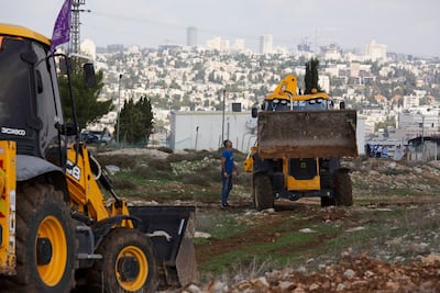 Construction work is under way at the Givat Hamatos settlement in Jerusalem, Israel. AP Photo