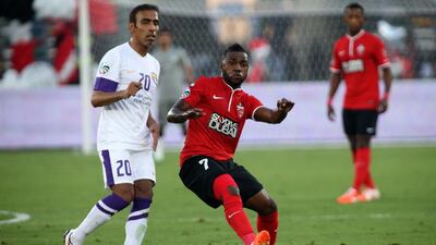Ismail Al Hammadi, centre, will miss Al Ahli's Asian Champions League Group D match against Tractor Sazi due to suspension. Pawan Singh / The National