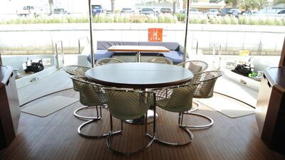A table on the terrace of the Azimut 100 Leonardo boat. Photo courtesy Bush and Noble