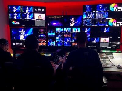 The Kiss New Year's Eve concert control room. Director Dan E Catullo (second from left) described helming the pay-per-view show as one of the most challenging of his career. Courtesy Landmarks Live