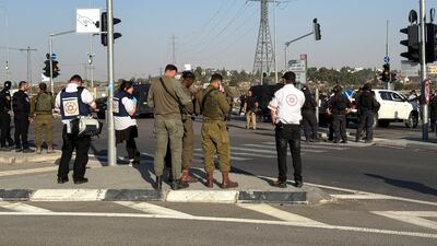 Israeli forces and emergency responders at the scene of what a fatal stabbing attack at Gush Etzion Junction in the occupied West Bank. Reuters