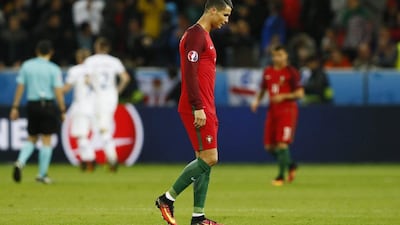 Portugal’s Cristiano Ronaldo looks dejected after Iceland’s first goal during their Euro 2016 match in Saint-Etienne. Jason Cairnduff / Reuters