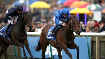 Pinatubo, ridden by William Buick, wins the Darley Dewhurst Stake at Newmarket on October 12, 2019. PA