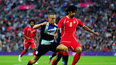 Tom Cleverley of Great Britain contests for the ball with Hamdan Al Kamali of UAE at Wembley Stadium in London, England. Getty Images