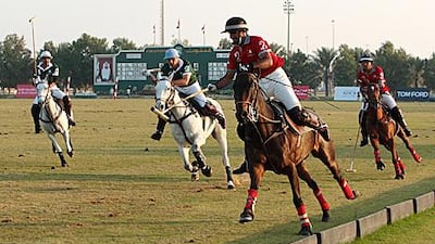 Nasser al Dhari, second right, in action at Ghantoot Racing and Polo Club.