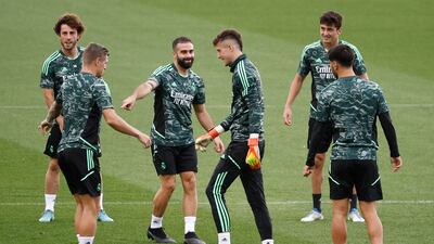Real Madrid full-back Dani Carvajal training with teammates. Reuters
