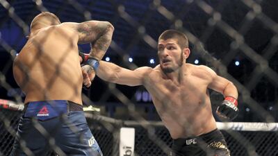 UFC 242 (September 2019) – Abu Dhabi marked the setting for Nurmagomedov’s return from suspension, with the fighter’s father Abdulmanap able to corner his son for the first time in his career. At a packed The Arena on Yas Island, the champion saw off interim champion Dustin Poirier by third-round submission, even escaping what at the time seemed a tight guillotine choke from the American. The venue erupted, and Nurmagomedov reciprocated, saying later: “I love these people; these people love me. I want to come back here, maybe next year. Why not?” He held true to his promise. Chris Whiteoak / The National